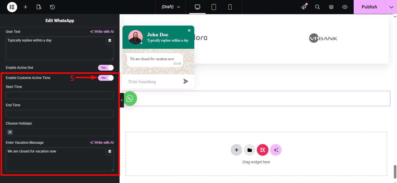 If you enable active dot you can then enable ccustom active time 
