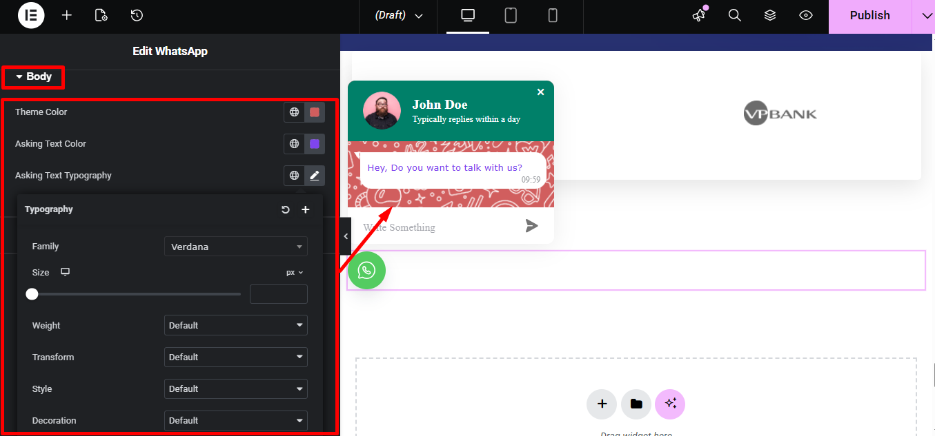 Style body of the WhatsApp button