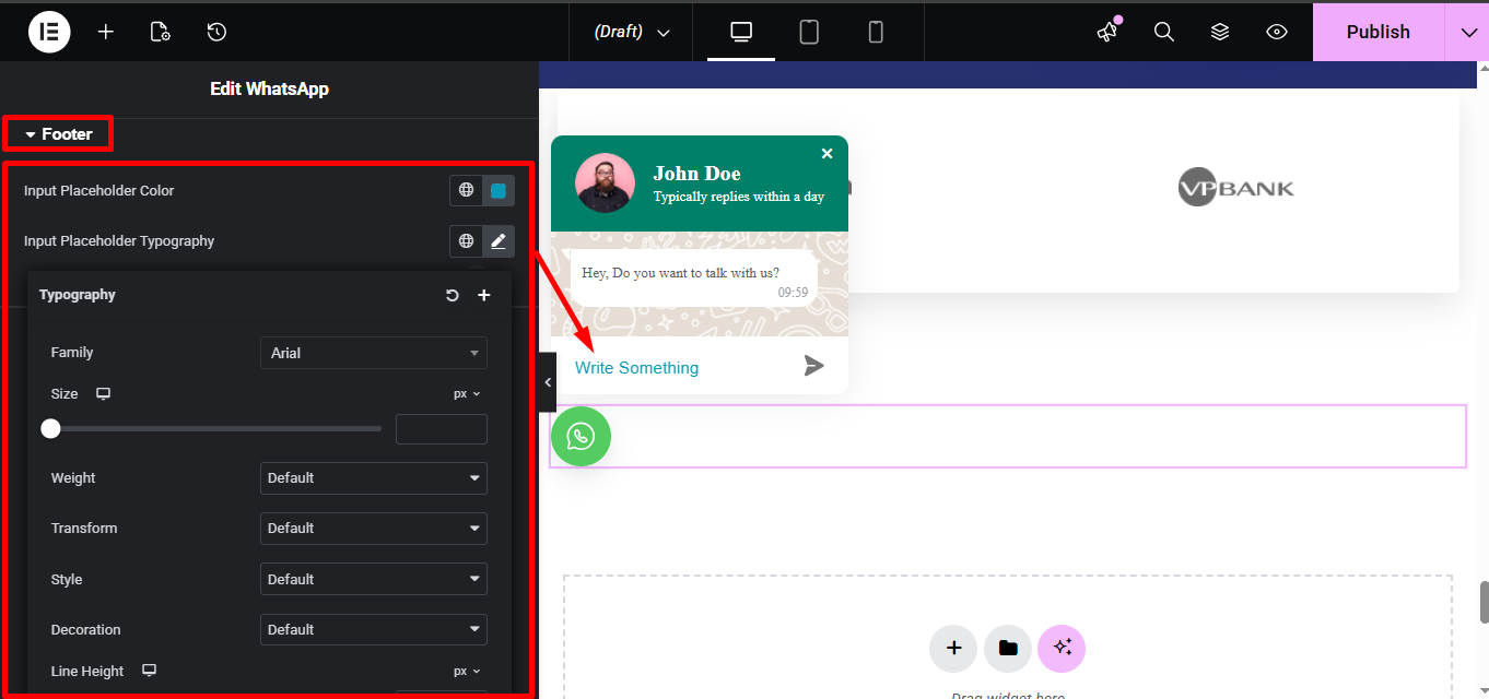 Style footer of the WhatsApp button