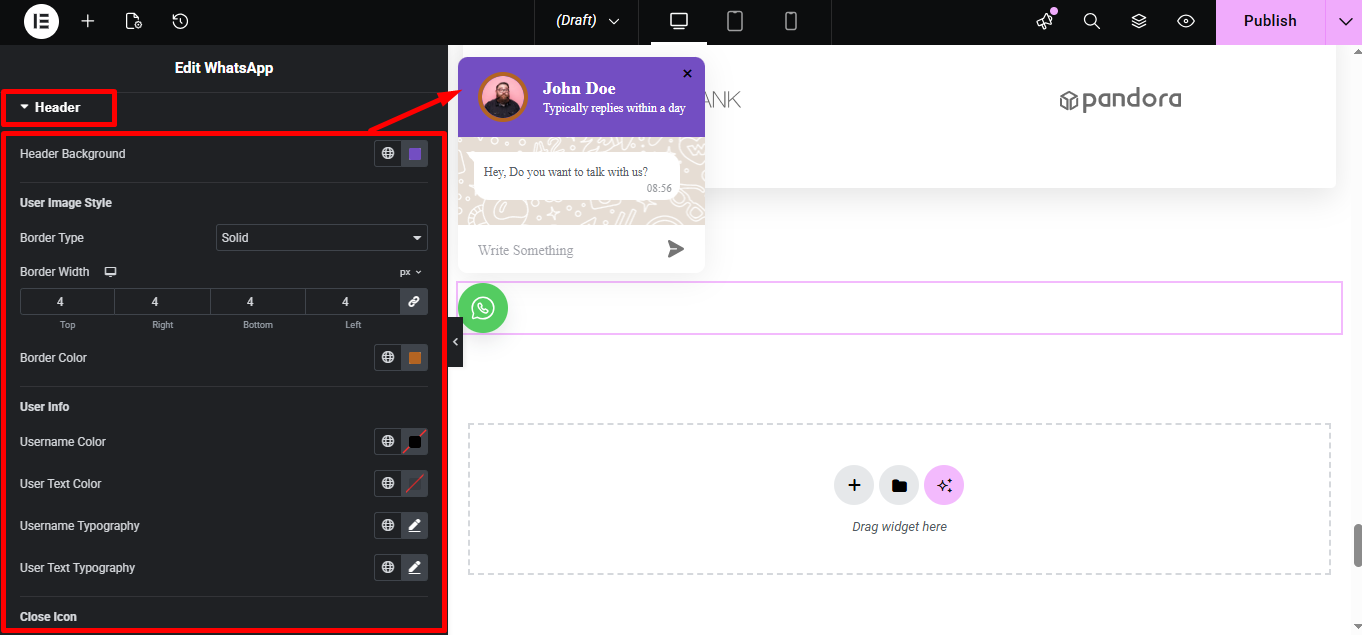Style header of WhatsApp button