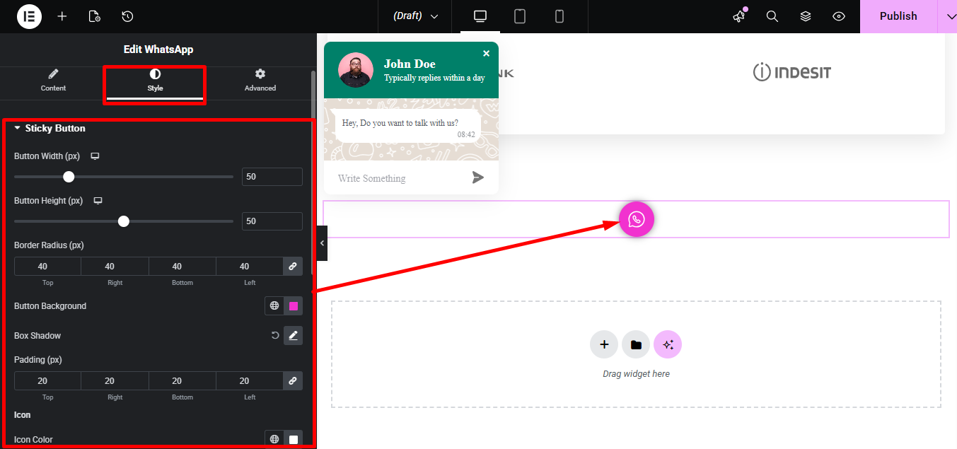 Style sticky button of WhatsApp button