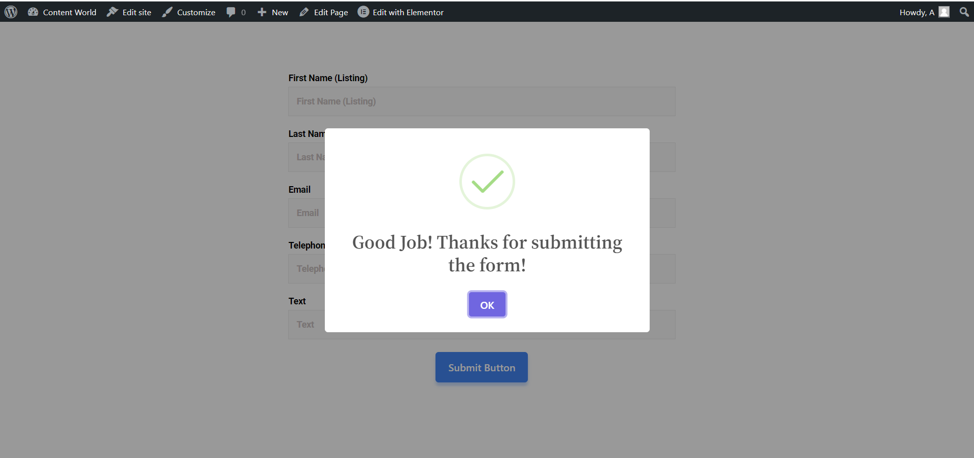 django form submit success message