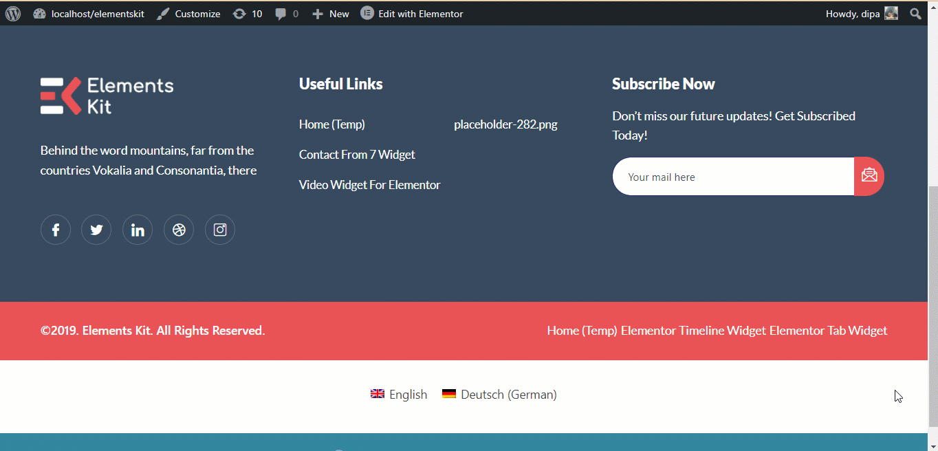 preview elementskit header footer translation with WPML