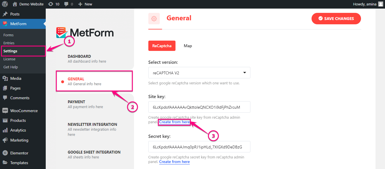 reCapcha integration with MetForm