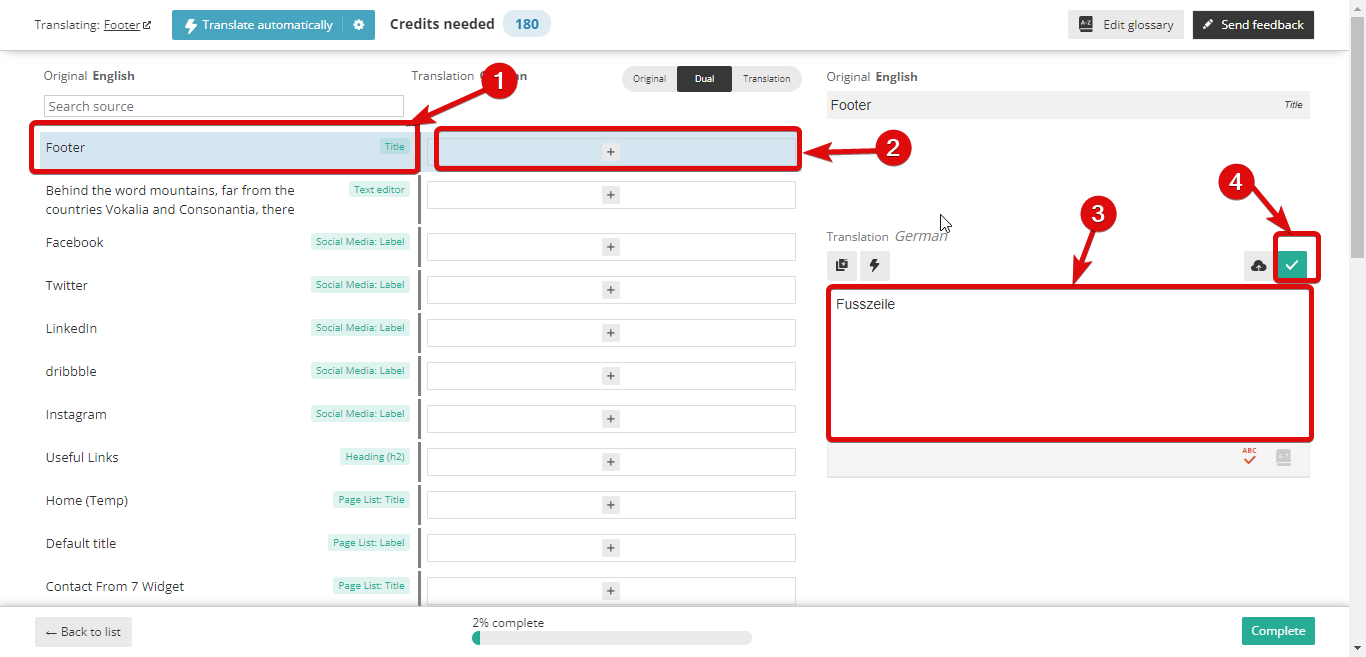 traduire le pied de page d'ElementsKit avec WPML