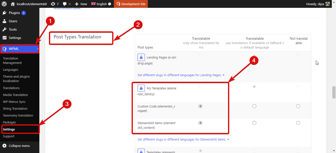 wpml ekit settings