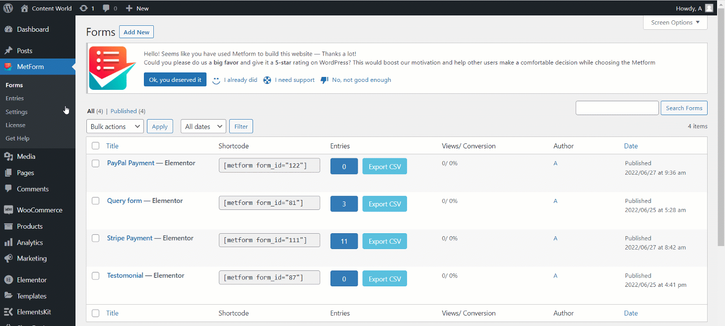 Du kan hitta dynamiska PayPal-valutaalternativ i betalningsgateway MetForm-widget.