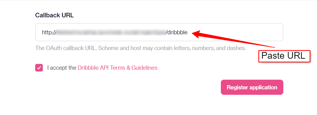 Enter Dribble Callback URL for WP Social