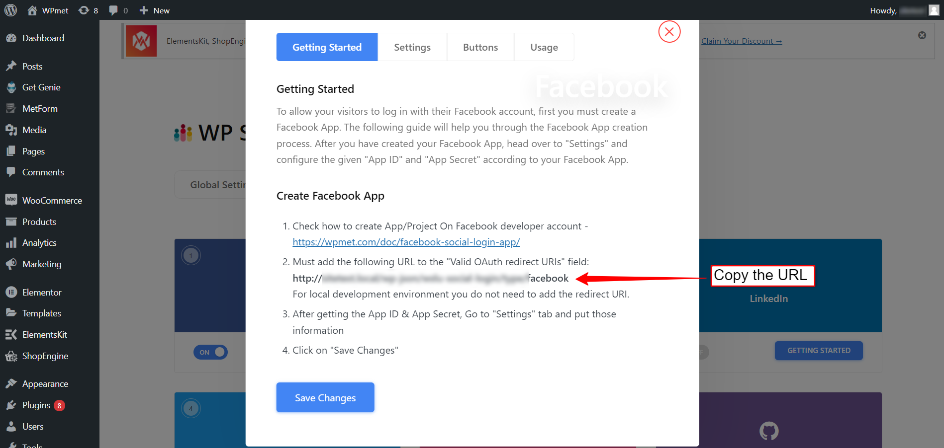  WP Social URL di reindirizzamento OAuth validi per l'integrazione del login Facebook di WordPress