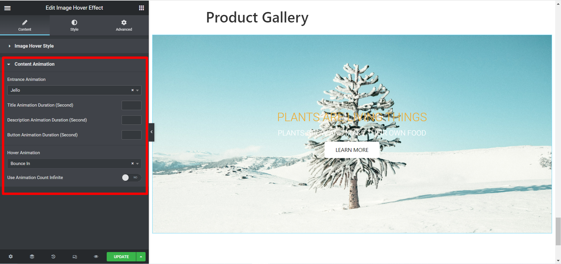 Styling you images is simple with image hover effect widget.