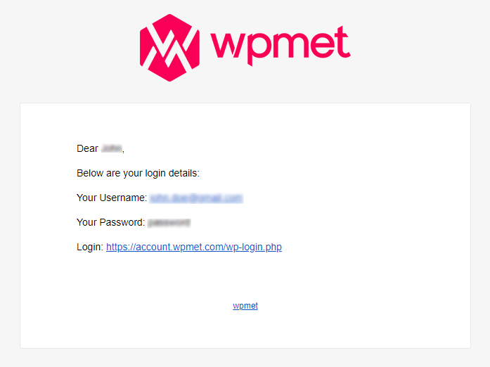WPmet login credentials