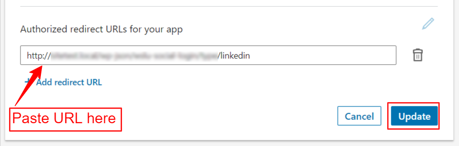 Enter Redirect URL for LinkedIn WP - WP Social