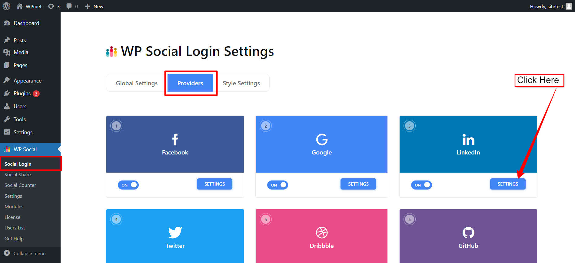 Configura WP Social per l'integrazione dell'accesso social di Linkedin per WordPress