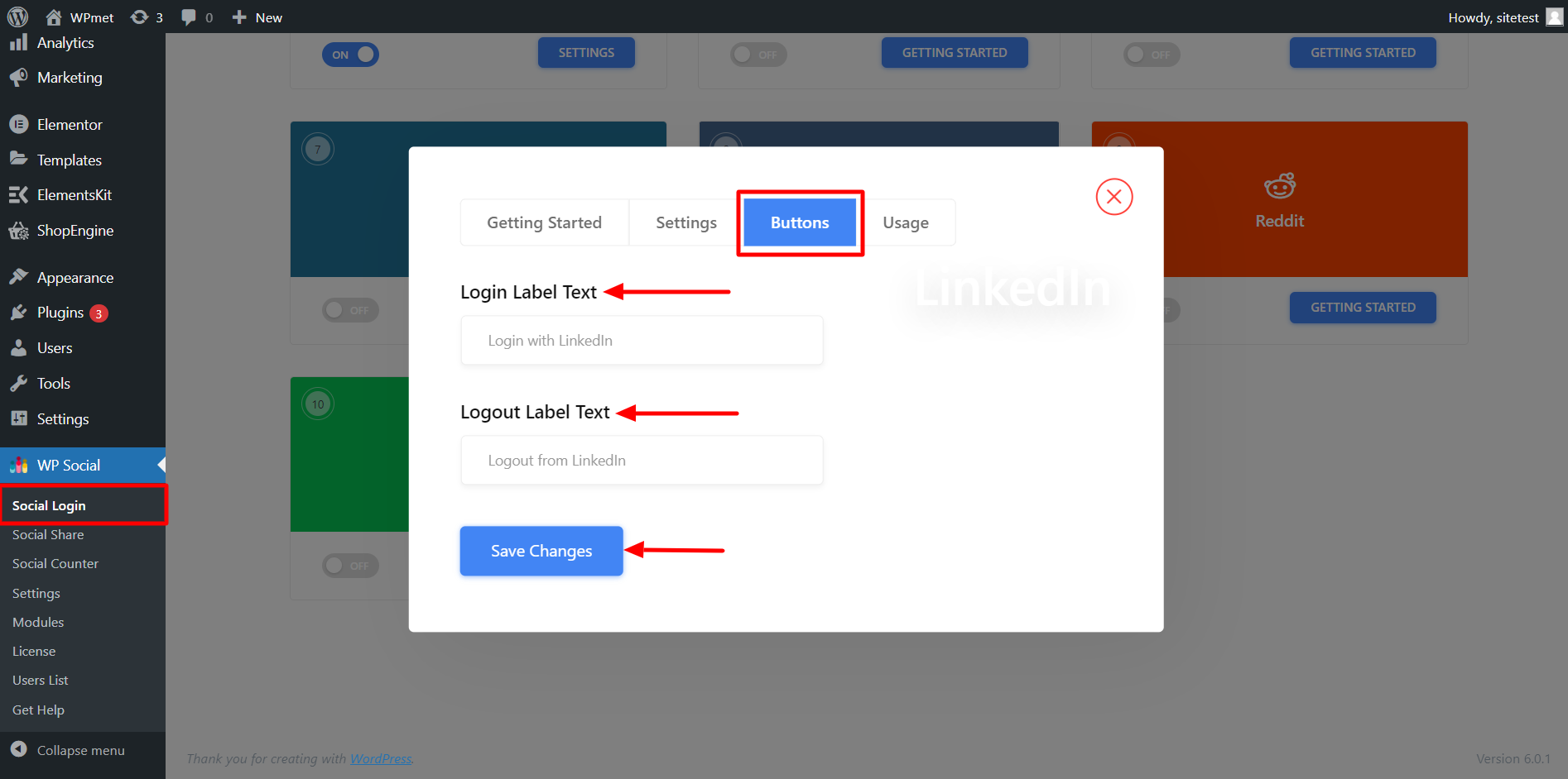 WP Social LinkedIn Login Button