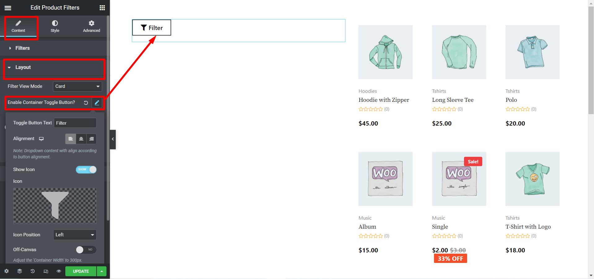 Use product filter widget and ease your customers' product searching process.