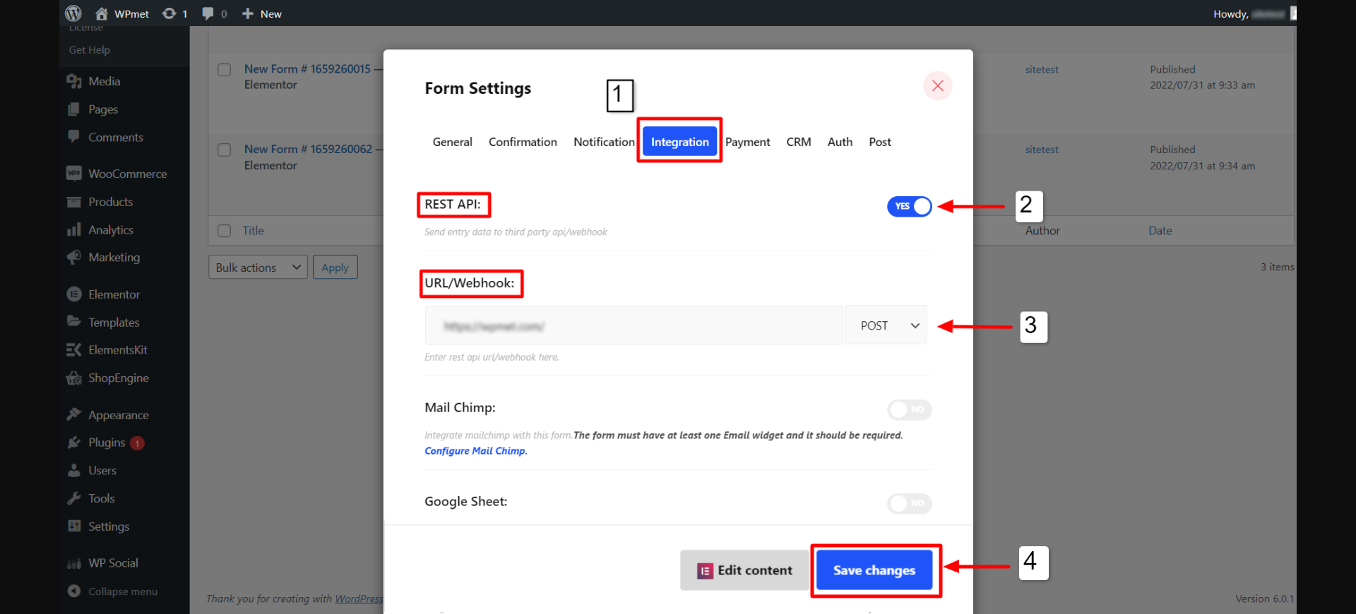 Enable WordPress REST API integration with MetForm