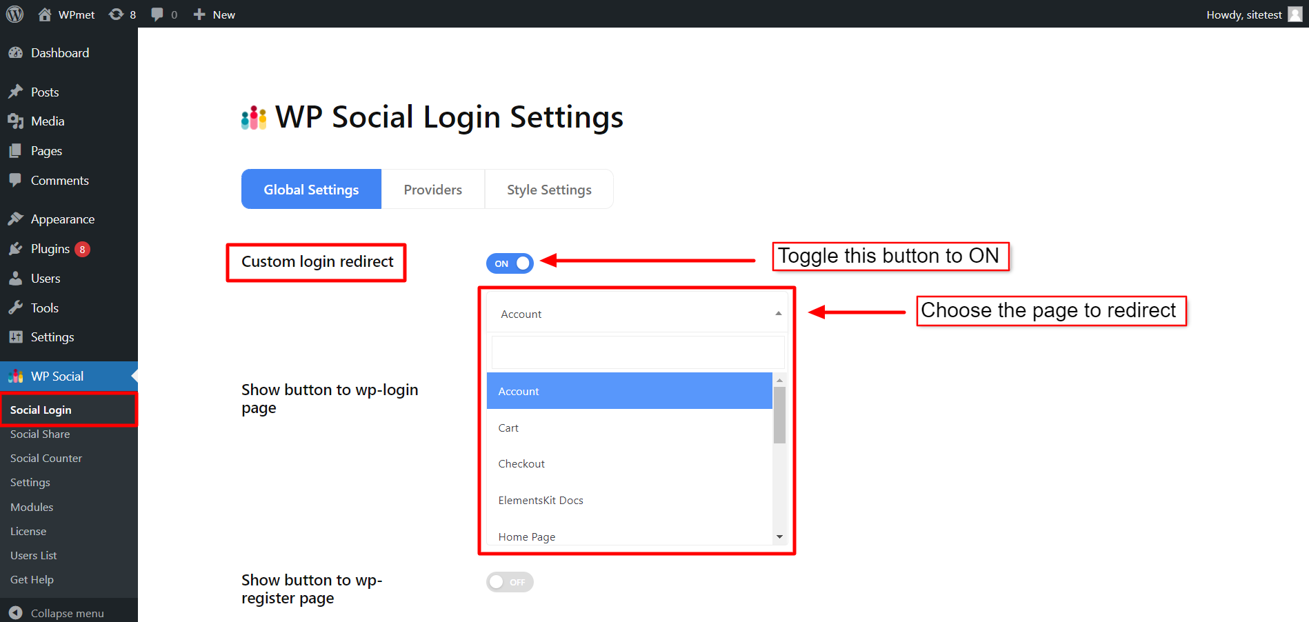 Custom login redirect for WP Social
