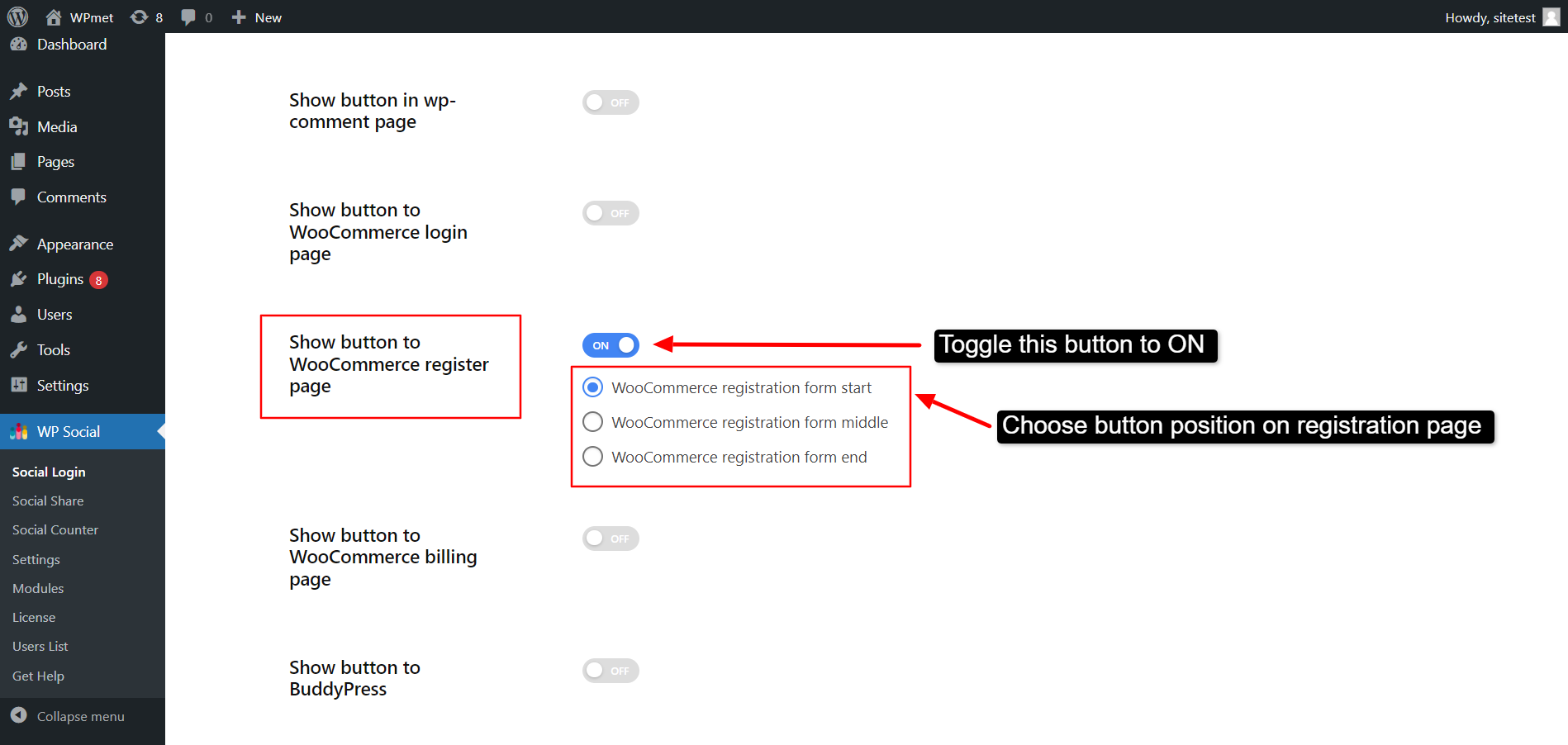 n alla pagina di registrazione di WooCommerce