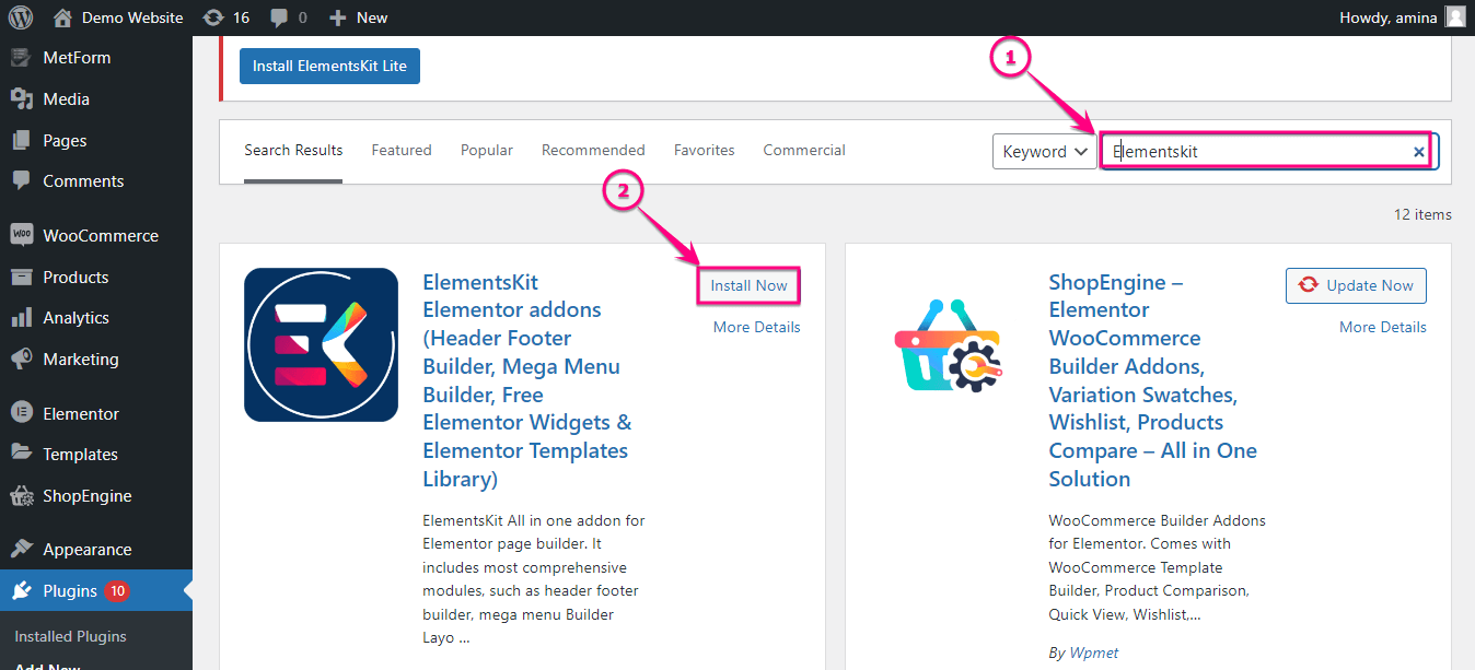 Install ElementsKit, the multilingual website builder