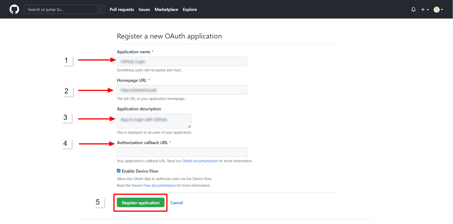 register GitHub app