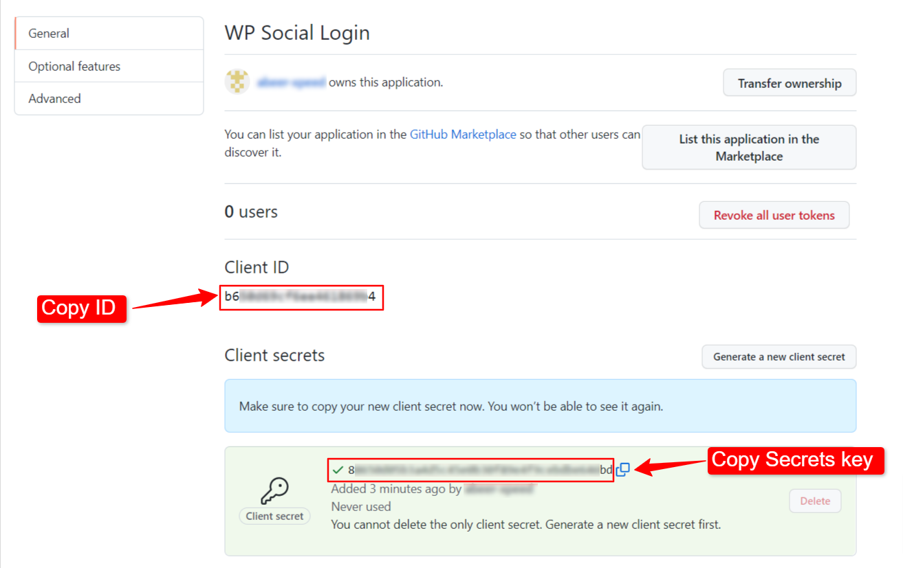Client ID and Secret key for WordPress GitHub integration