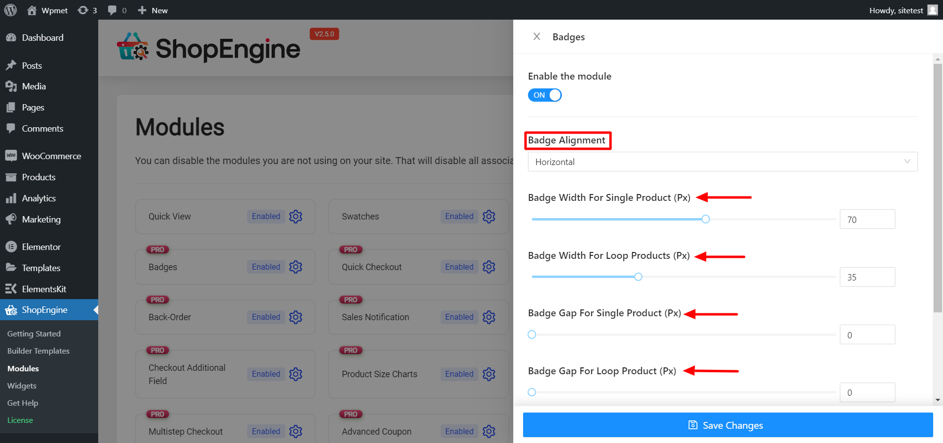 ShopEngine badge Module customization.