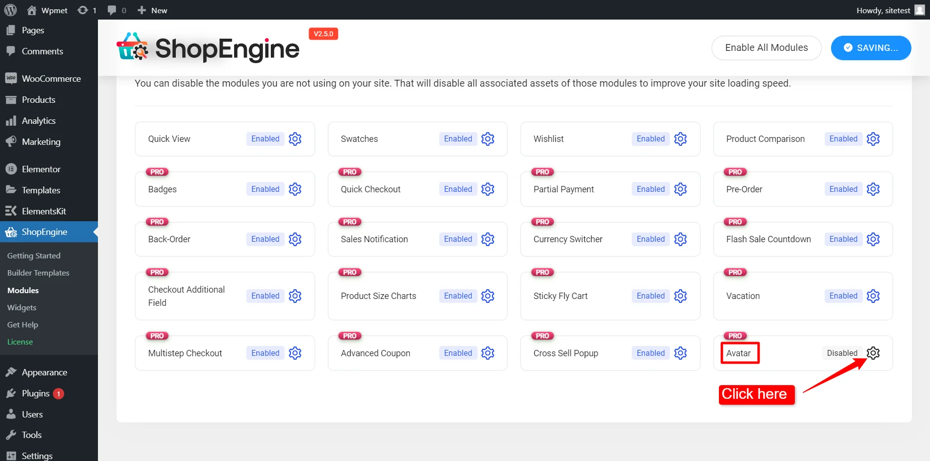 Activer le module avatar WooCommerce - ShopEngine