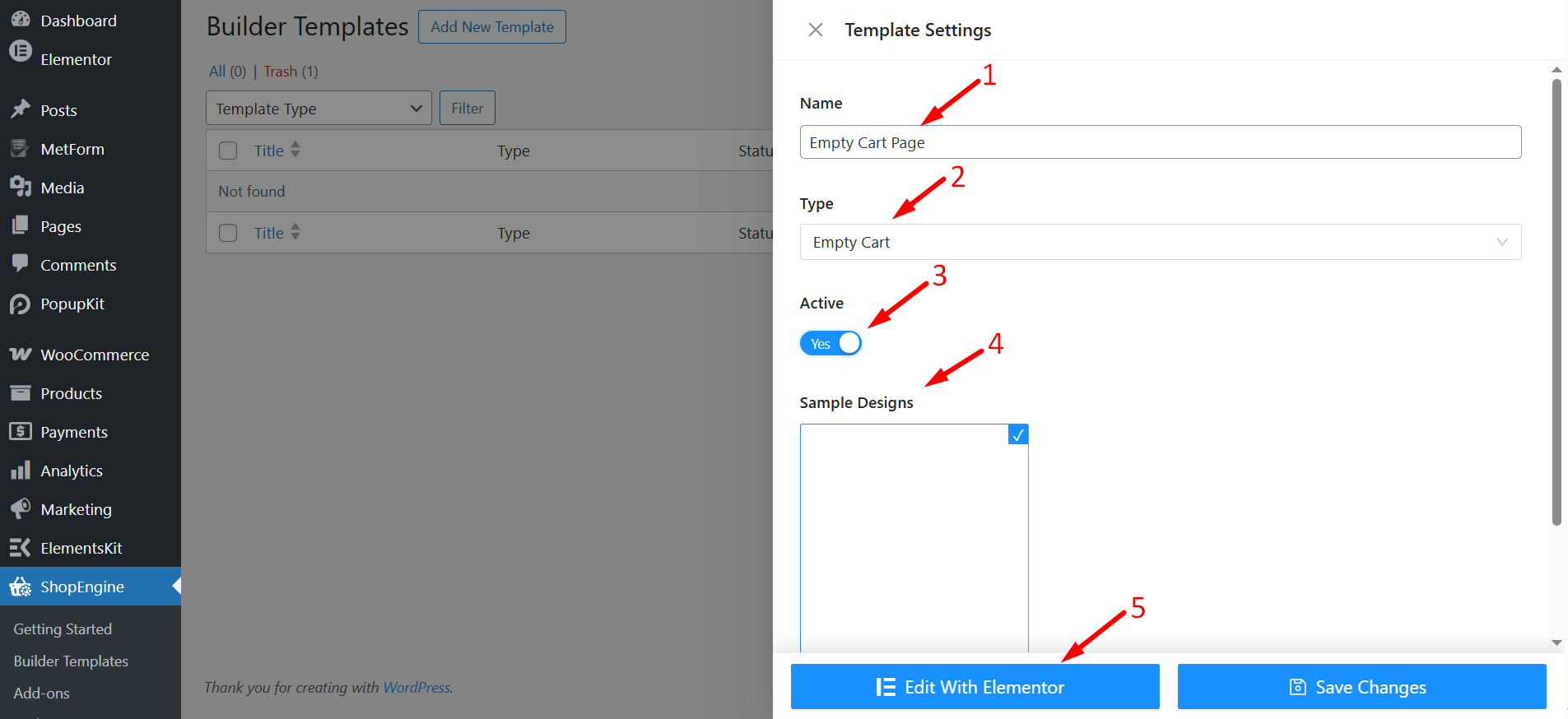 Do the template settings to create a cart page 