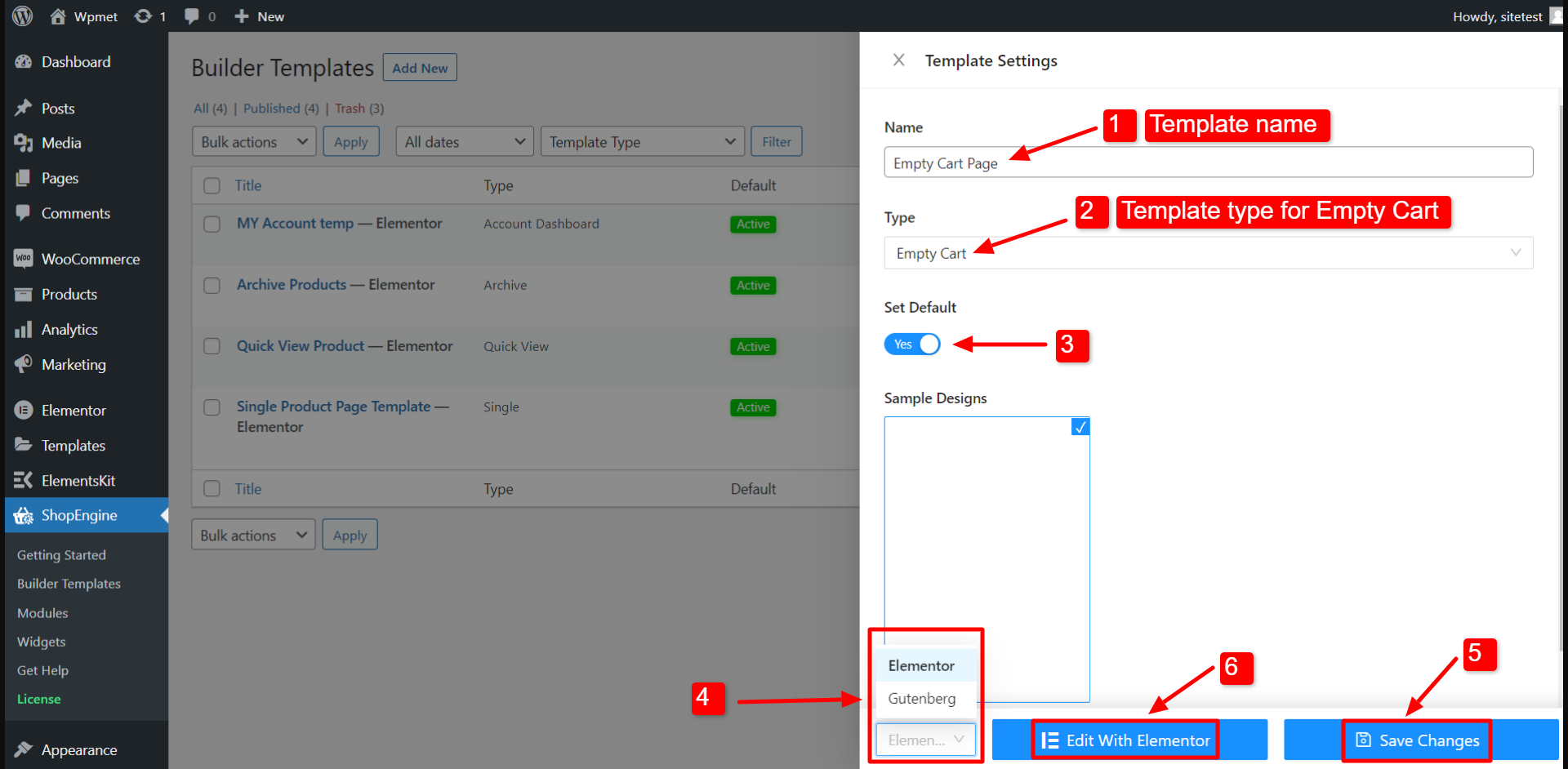 Configurer les paramètres du modèle de panier vide - ShopEngine