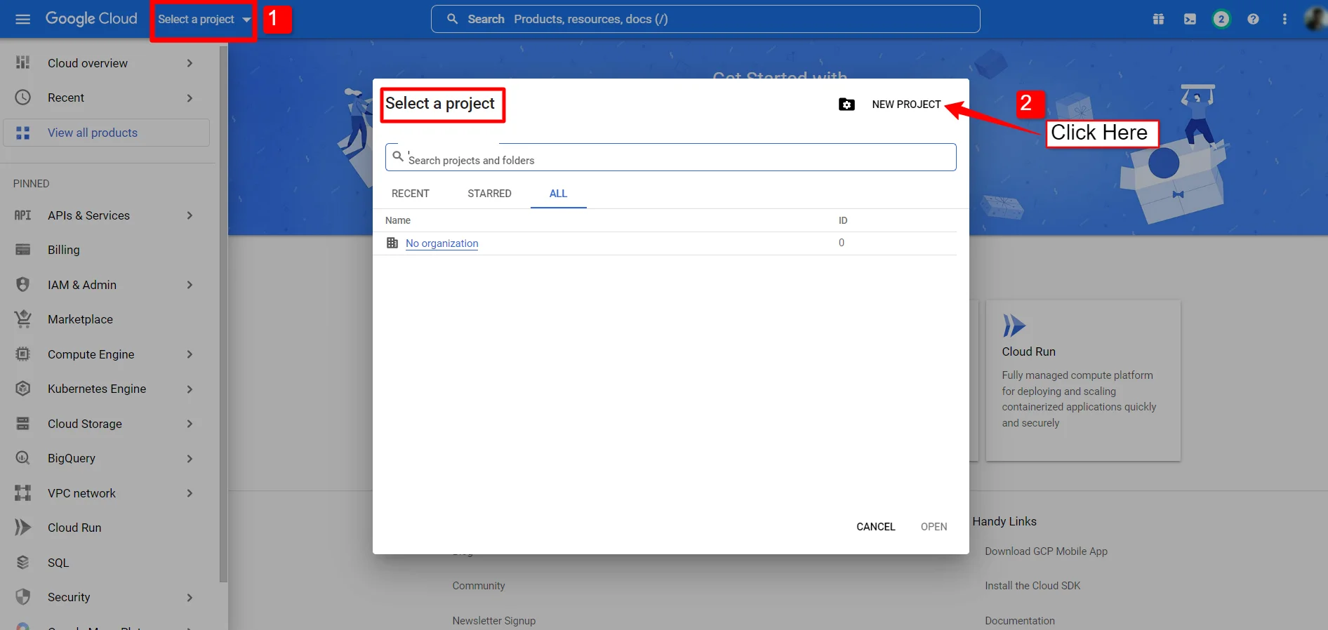 Create project in Google Cloud Console
