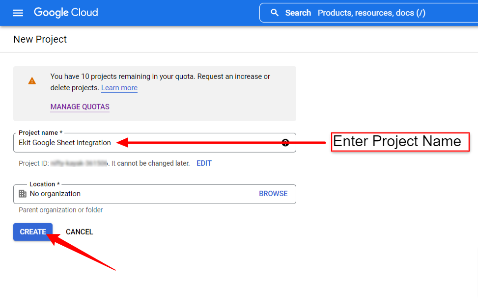 Skapa projekt i Google Cloud Console