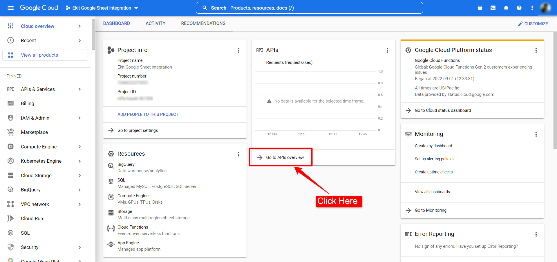 Crea un progetto in Google Cloud Console