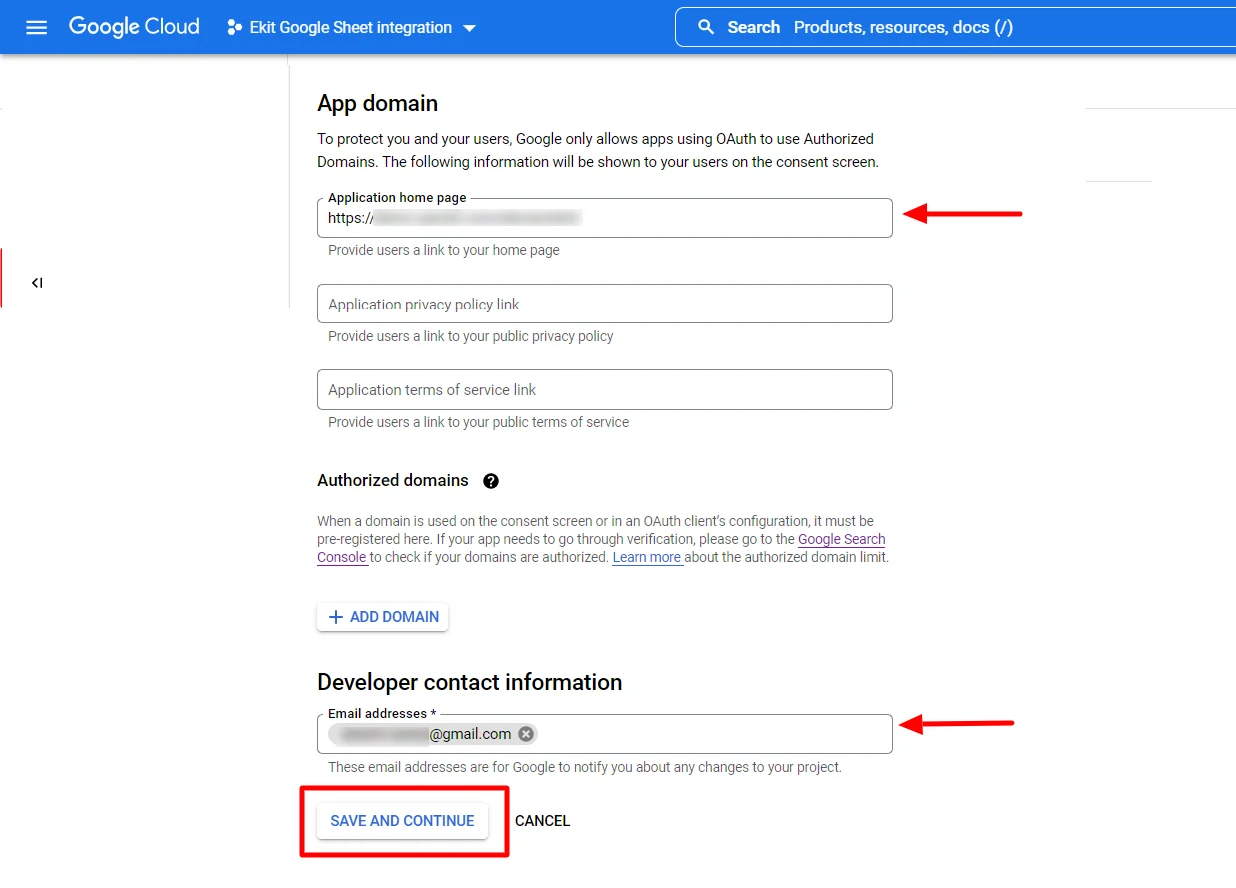 App OAuth screen-Google Sheet integration with Elementor