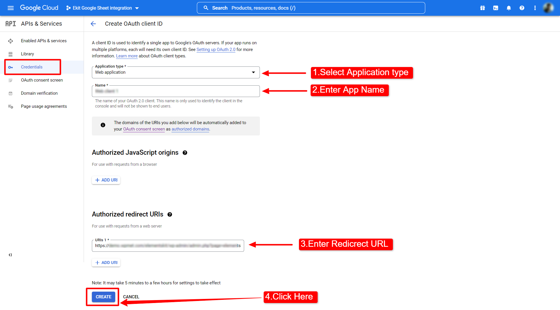 Crear-credenciales-integración de Google Sheet con Elementor