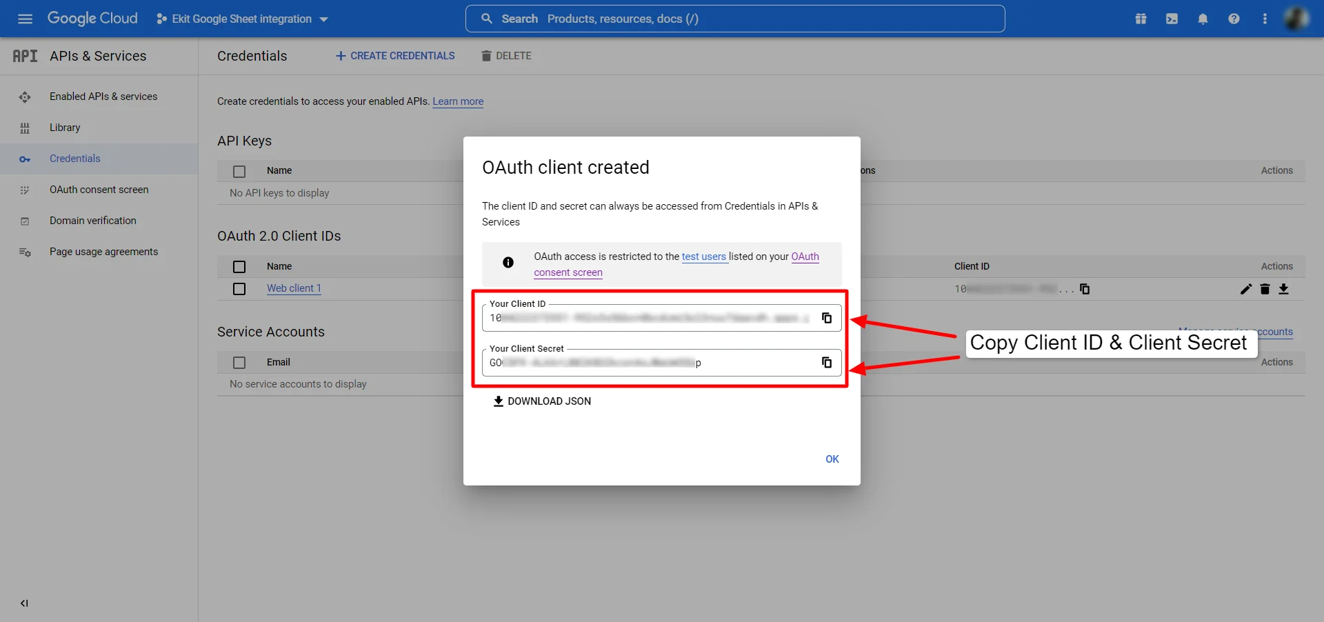 Google App client credentials