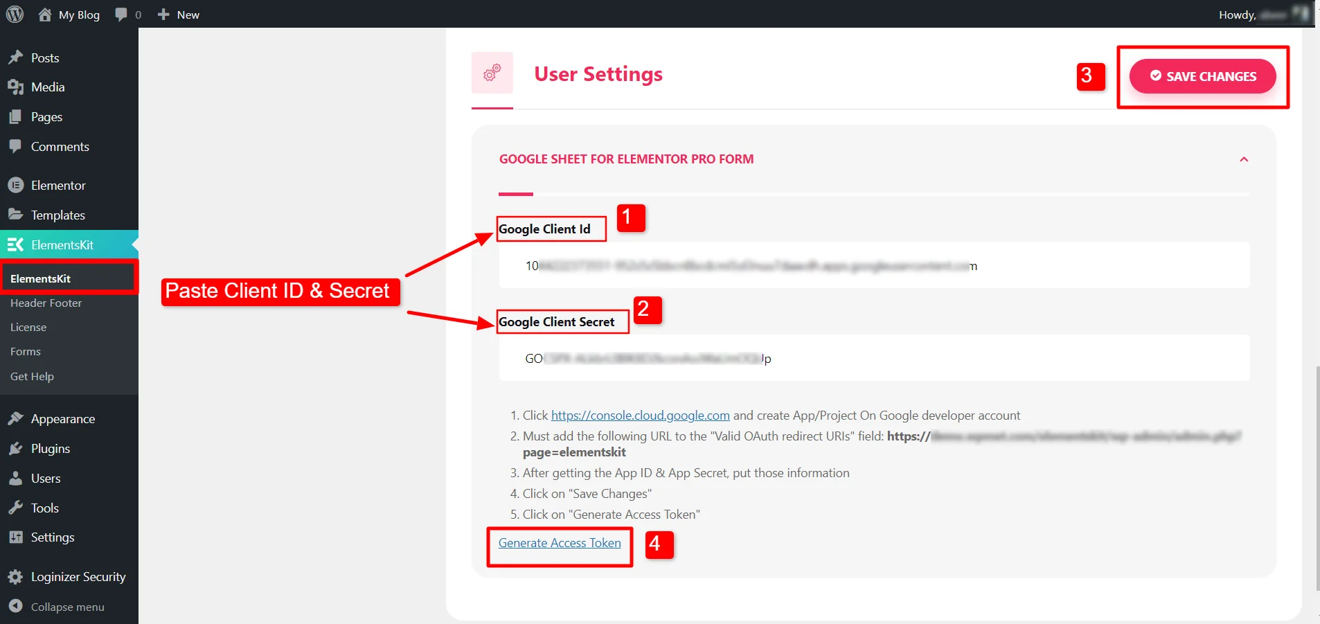 Export data from Elementor form to Google sheet