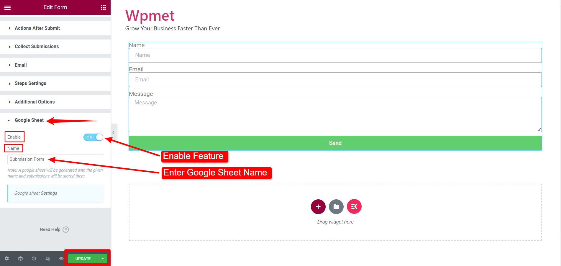 Integração do Planilha Google com ElementsKit