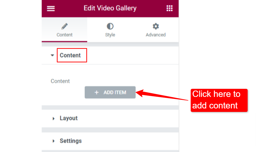 Add content to ElementsKit Video Gallery widget
