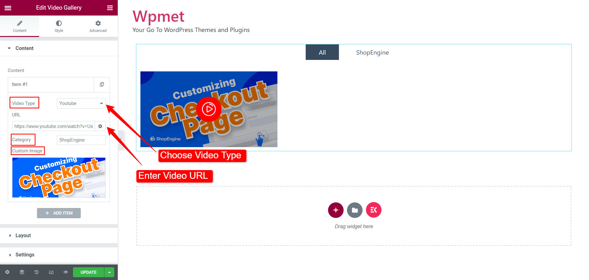 add video URL to ElementsKit Elementor Video Gallery Widget
