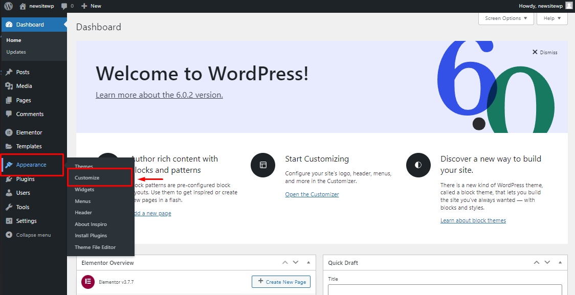 Edit appearance - How to build a WordPress website for free