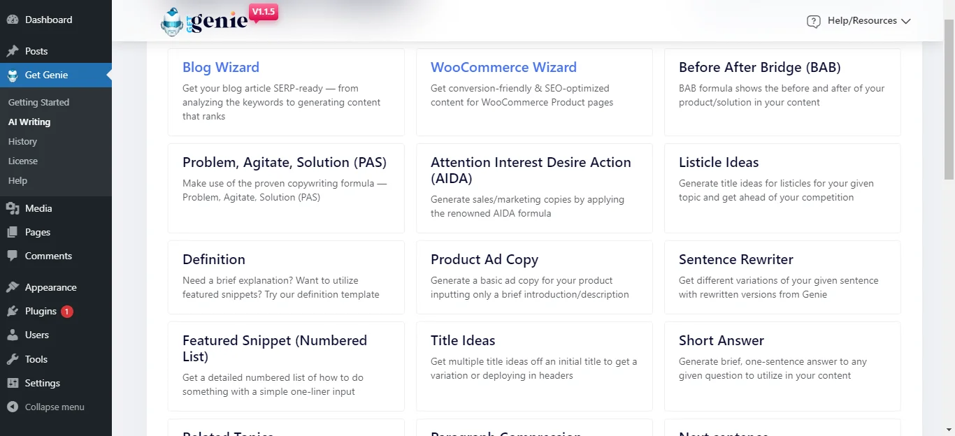 GetGenie ready templates for content