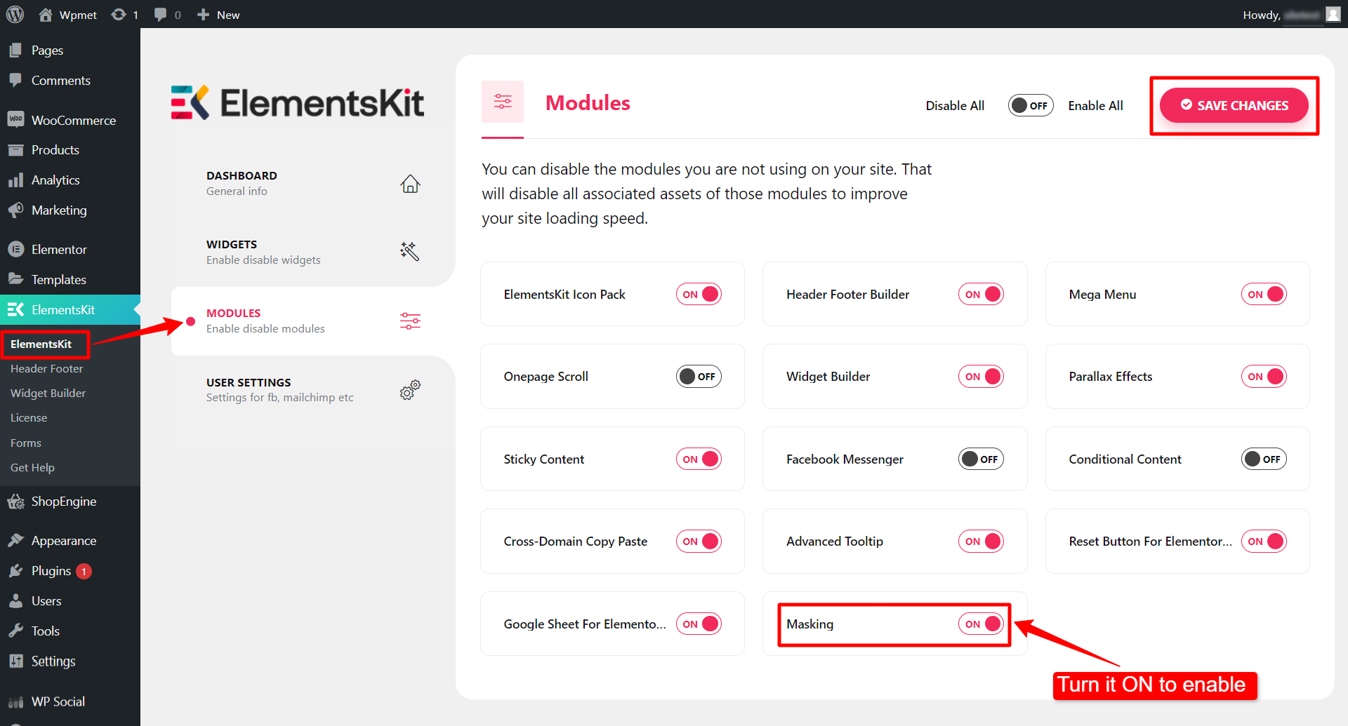 Enable Elementor image masking module