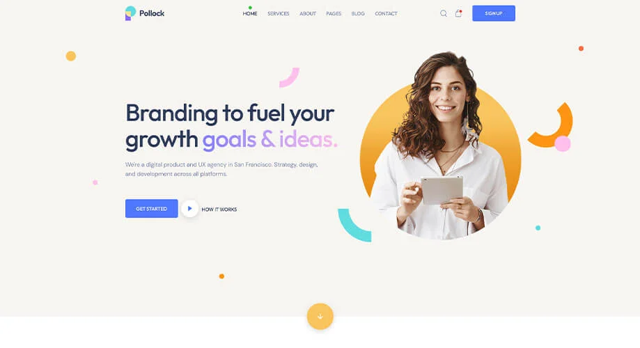 Pollock, best WordPress business theme for Elementor