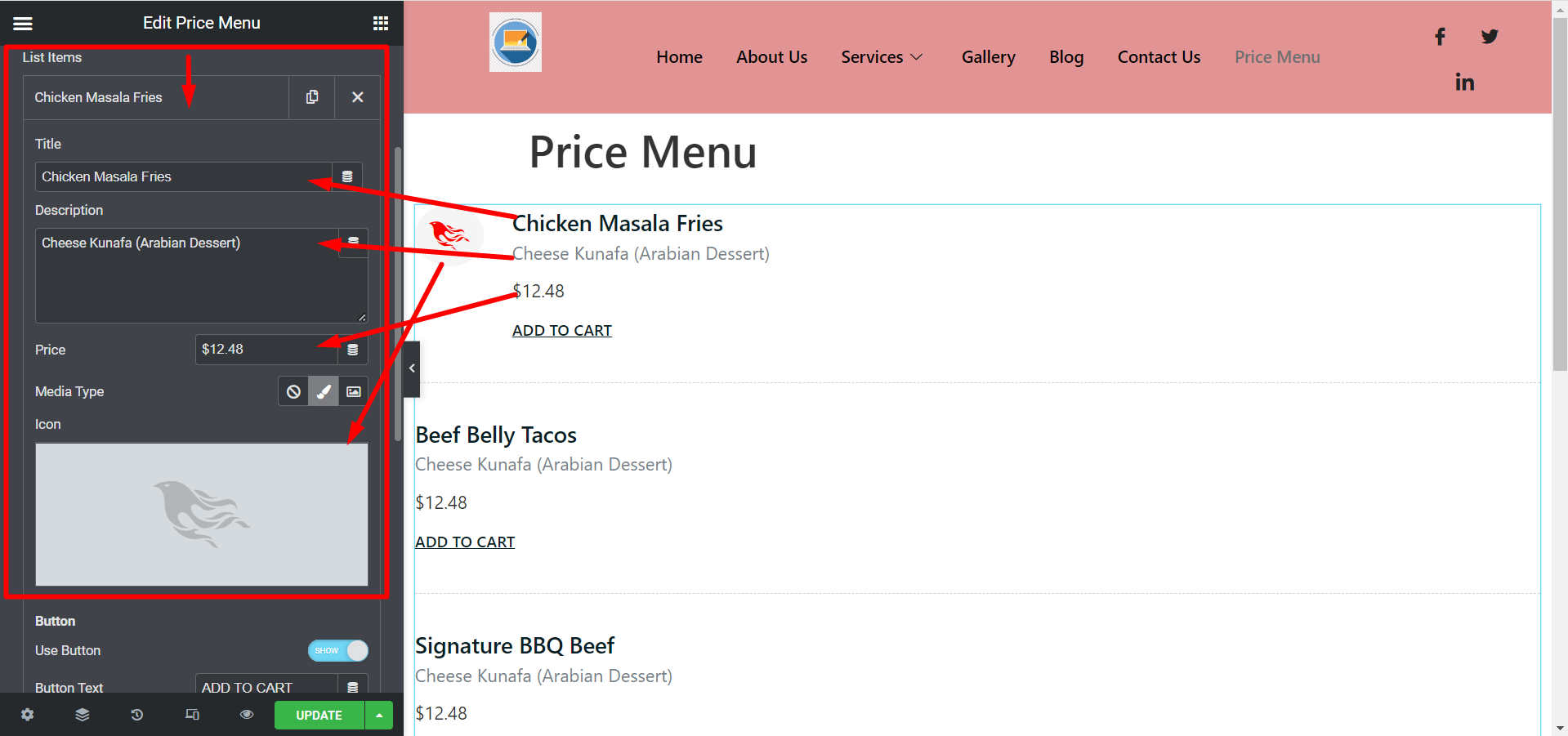 Customizing ElementsKit price menu widget is effortless.