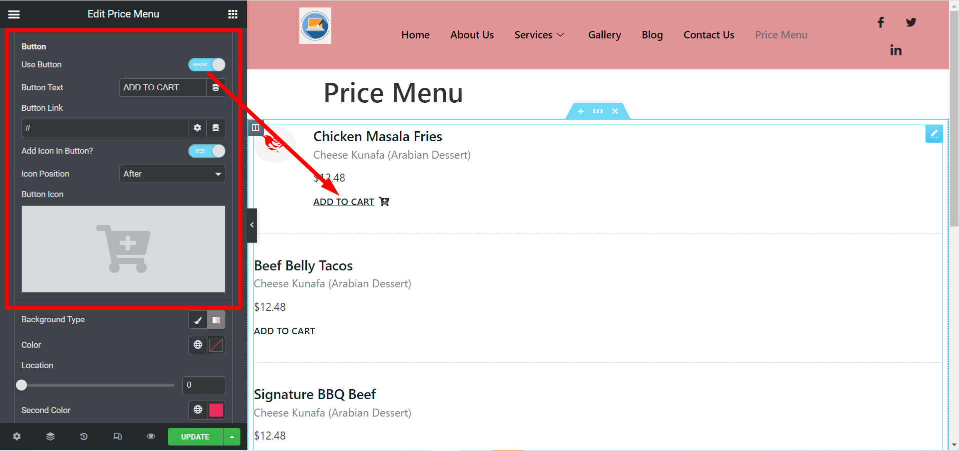 Adding button to your product's price menu