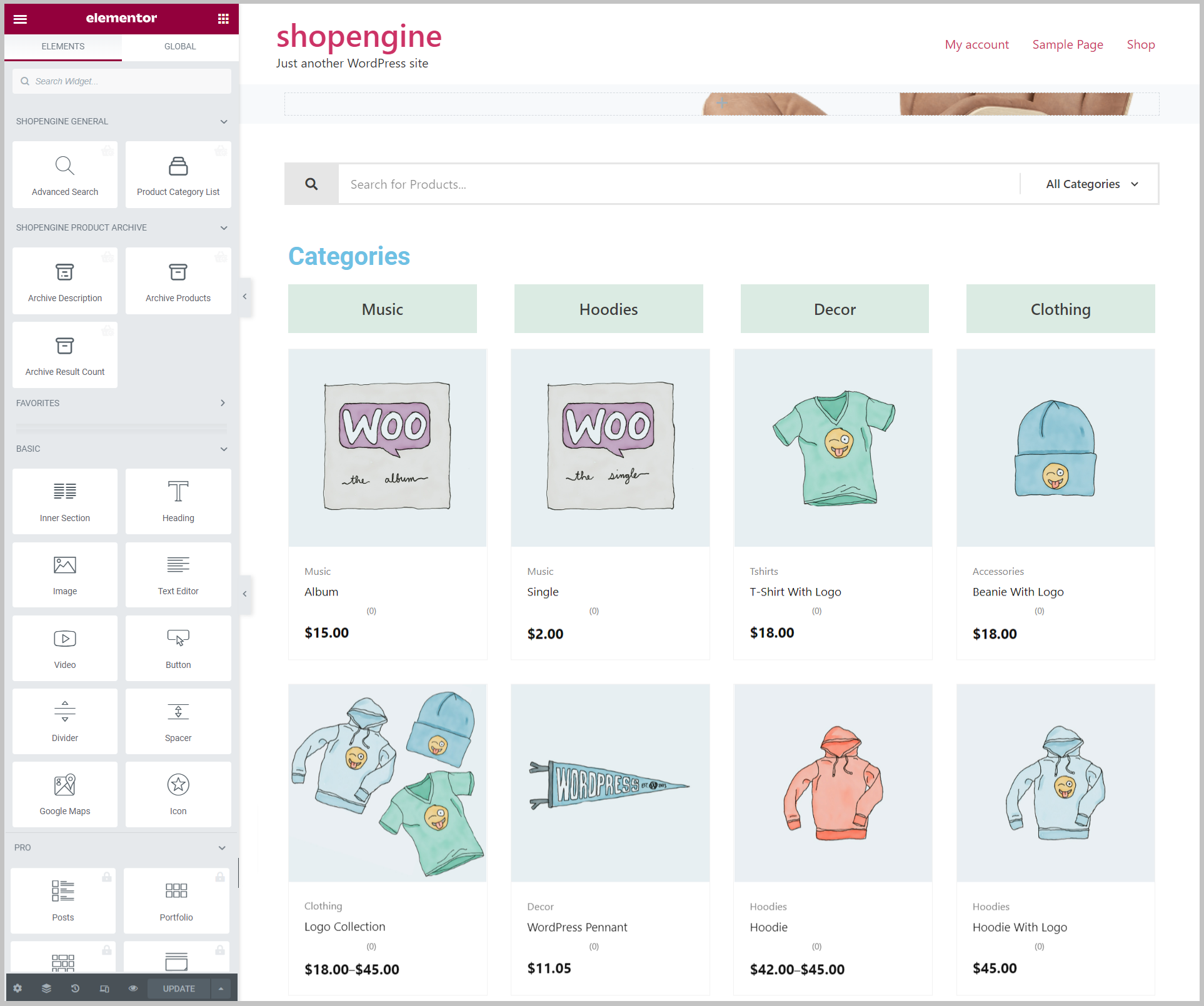 Design ShopEngine WooCommerce flersproget skabelon med Elementor