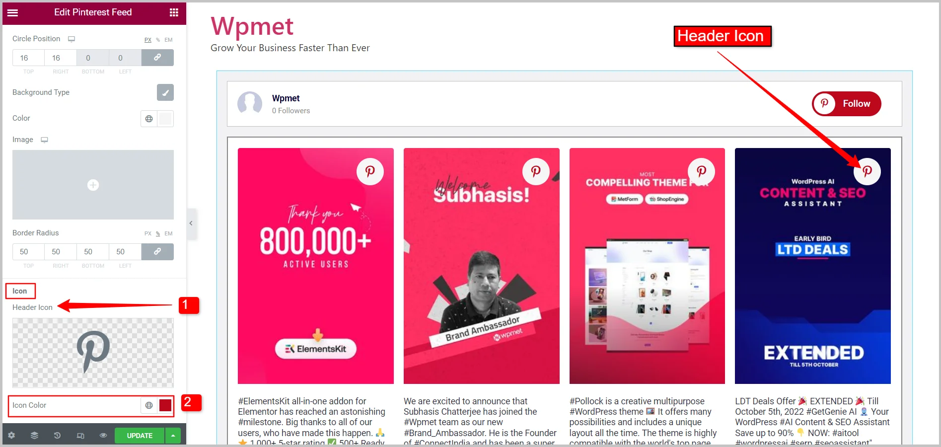 Elementor를 사용하여 WordPress에 Pinterest 피드를 추가하는 방법 - ElementsKit