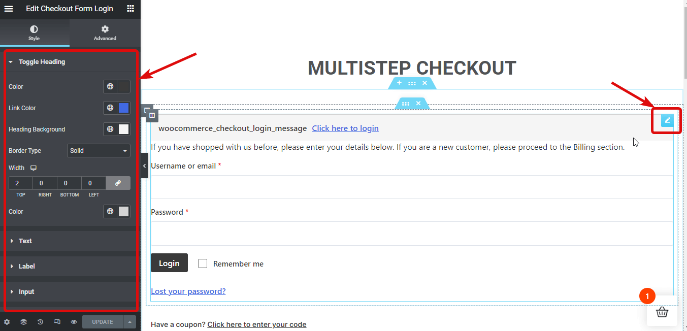 customize check out form login