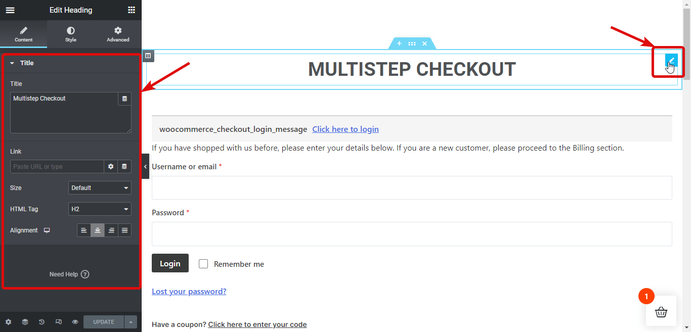 customize headings of multi step checkout page