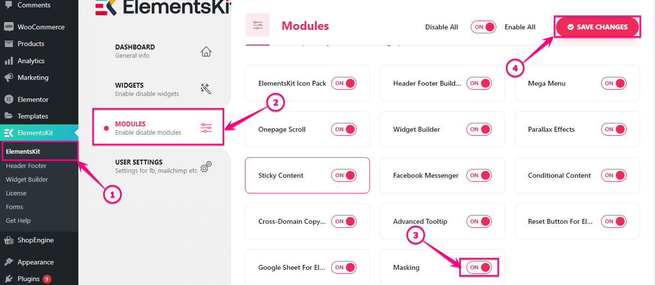 Enable the Elementor image masking module of ElementsKit